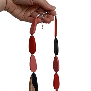 Unique Resin Beaded <b>Necklace</b> In Red Black And Wood Tones Trendy Design <b>Statement</b> Jewelry For Unisex Fashion Wear for Woman - Product Image 3