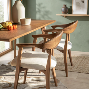 Solid Teak Minimalist <b>Dining</b> Chair with Curved Back Upholstered Seat and <b>Armchair</b> for Apartment Hotel Cafe Use - Product Image 3