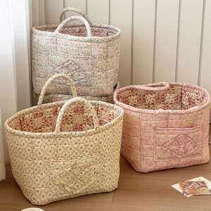 Cesta de lavandería de algodón con estampado floral al por mayor, bolsa de compras ligera, cesta de almacenamiento plegable con asa, bolsa para el hogar - Product Image 1