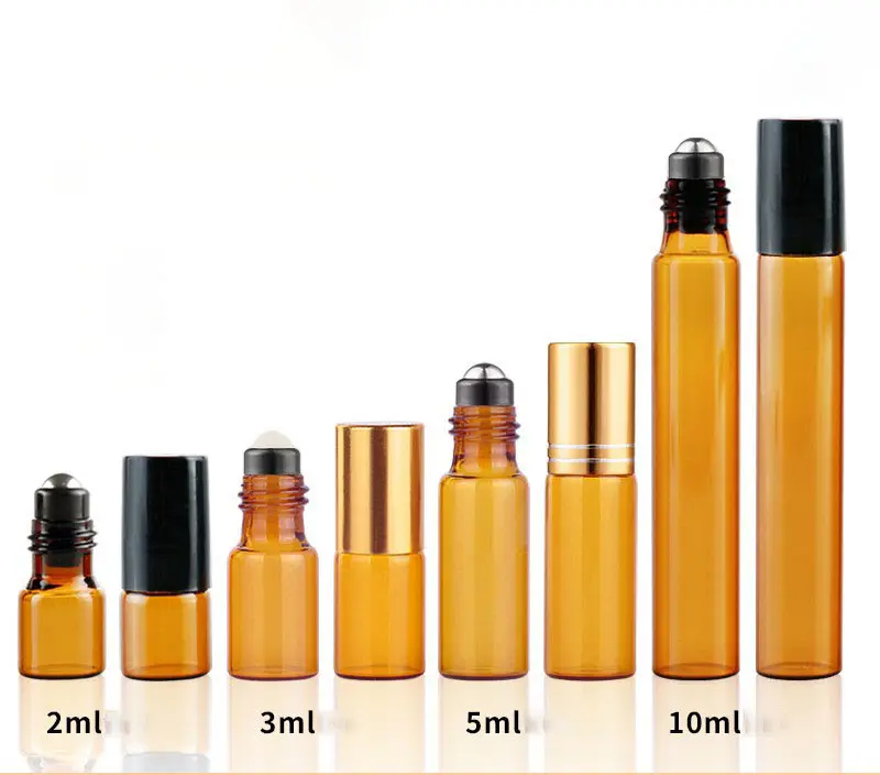 Großhandel Mini Parfüm ätherische Öl Roller Flasche 2ml 3ml 5ml 10ml Amber Glass Roll On Flasche