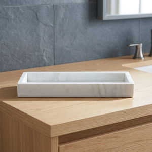 Bandeja rectangular de mármol para almacenamiento en el baño, diseño minimalista, acabado pulido, un solo compartimento - Product Image 1