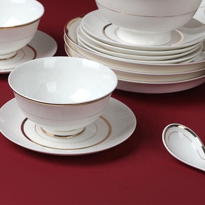 New 60Pcs Luxury European Gold Edge Kitchen Accessories Bone China <b>Dinnerware</b> Sets - Product Image 4