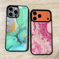 Coque de téléphone en PC rigide antichoc avec impression par transfert thermique par sublimation, finition brillante effet marbre et paillettes pour iPhone 17 Pro Max AIR, pour le dropshipping