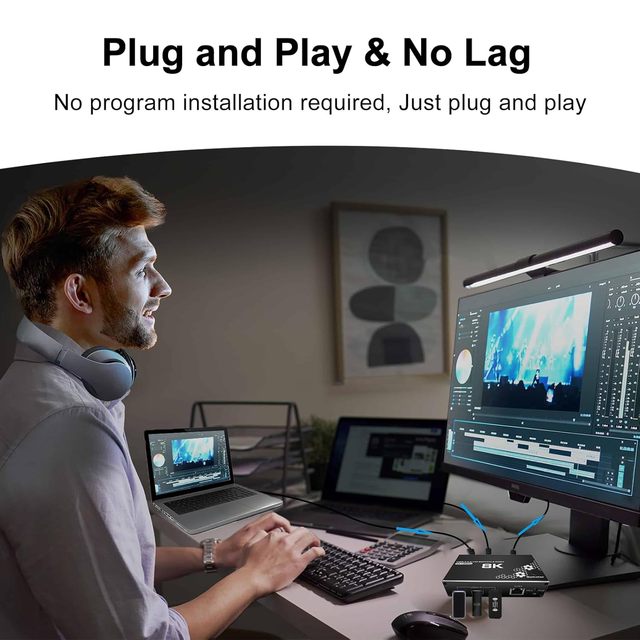 4K/120HZ for 2.0b KVM Switch USB 3.0 with HDCP2.2 Aluminum Alloy Support 2 Computers Share 1 Keyboard Mouse RJ45 Ethernet