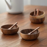 Bol à salade rond en bois d'acacia naturel Tailai, ensemble de bols de service pour aliments, grand bol à soupe et ramen en bois d'acacia japonais pour la maison et l'hôtel