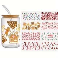 Ensemble de 8 autocollants de transfert UV DTF de Noël recto-verso découpés, adhésifs, motif cannes de bonbon et sapin, film de transfert thermique 24x11cm