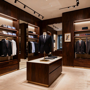 2025 New Design Garment Shop <b>Clothes</b> <b>Hanger</b> Mdf <b>Wooden</b> Men Clothing Store Furniture - Product Image 1