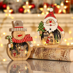 Factory Christmas Holiday Decorations Mini <b>Tree</b> Santa Claus Wooden <b>Led</b> Light Luminous Hanging Ornaments - Product Image 1
