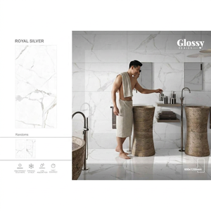 กระเบื้องพอร์ซเลนลายหินอ่อนสีเงินรอยัล ขนาด 24x48 นิ้ว คอลเลคชั่นเคลือบเงาพรีเมียม สำหรับโรงแรมและตกแต่งภายในสุดหรู - Product Image 1