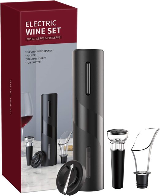 Wine Electric Opener with Foil Cutter | Reusable Automatic Wine Corkscrew Remover One Click Button for Home Kitchen Party Bar