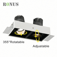 Spot encastré rectangulaire sans cadre réglable à double tête LED 12W*2 noir COB