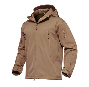 HBJ01 Combat tactical Khaki tan brown softshell jacket waterproof with zip under arm high quality multi pockets