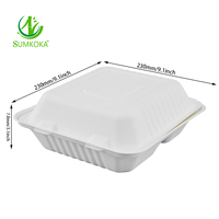 SUMKOKA Contenant alimentaire à clapet de 9 pouces à 3 compartiments en pulpe de bagasse certifié EN13432 sans plastique pour la restauration britannique