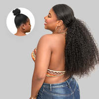 Extension de queue de cheval à cordon de serrage Water Wave Flexi-Fit, cheveux vietnamiens 100% vierges Remy, noir naturel bouclé, anti-chute