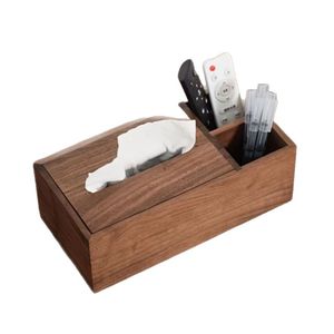 Caja de pañuelos de madera, organizador de almacenamiento multifuncional para sala de estar, mesa de centro, estilo chino, color nogal - Product Image 1