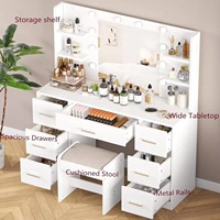 Meuble de chambre moderne blanc avec rangement, coiffeuse en bois à sept tiroirs éclairée avec miroir