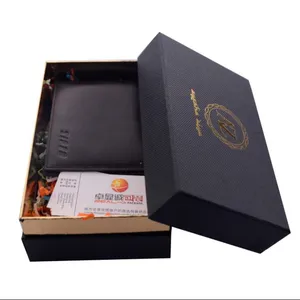 Deluxe-Luxus-Handbörse-Schachteln für Herren kundenspezifische schwarze Textur starre Kartonverpackung aus Papier Brieftasche mit Deckel ISO 9001-zertifiziert