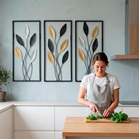 Set Seni Dinding Logam Pohon Kehidupan Berbingkai Besar Oniya Custom, 3 Buah, Dekorasi Dinding Minimalis Modern untuk Ruang Tamu, Kamar Tidur & Kantor