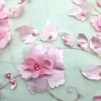 Tissu brodé en tulle 3D avec perles de roses, tissu brodé pour robe de soirée, robe de mariée, 100% polyester