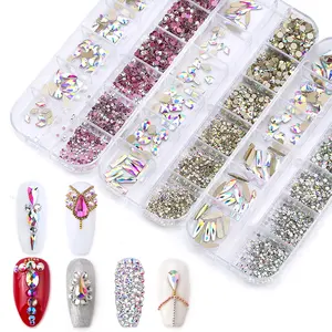 Boîte de vente en gros de produits pour les ongles Nail Art Décoration Verre Cristal Strass pour la mode et la beauté