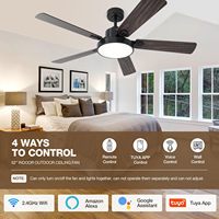 Ventilateur de plafond en contreplaqué à lumière LED à gradation 5 pales réversibles 0-2000 Lumen Source d'alimentation électrique Boîte domestique à distance incluse