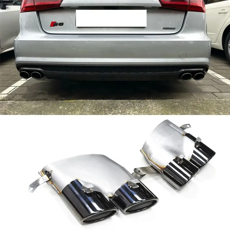 SYPES Stainless Steel Exhaust Pipe For 2016-2018 Audi A6 A7 S Line Up To S6 S7 Exhaust Tip Muffler Tip