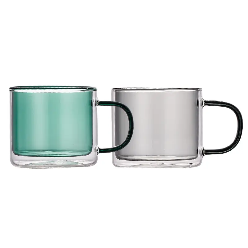 250Ml Colored Borosilicate Coffee Cups Double Wall Glass Mug Tumbler With Handle