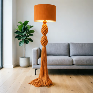 Lampadaire moderne noué avec abat-jour en textile rose, grand modèle, style contemporain, pour la décoration du salon - Product Image 6