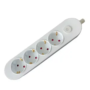 New 4 Way Extension Socket With Grounding EU German Standard With Button Electrical Power Strip