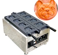 Gaufrier commercial antiadhésif à 4 moules, forme amusante de bouledogue, chauffage double face, machine à gaufres électrique pour restaurant, fête