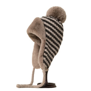 Chapeau d'hiver pour <span class=keywords><strong>femme</strong></span> en tricot rayé avec <span class=keywords><strong>pompon</strong></span> en <span class=keywords><strong>fourrure</strong></span>, style Lei Feng, épaissi, protection des oreilles, pour le <span class=keywords><strong>ski</strong></span> et la neige - Product Image 5