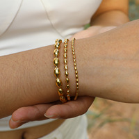 Nouveau bracelet minimaliste de créateur en acier inoxydable plaqué or 2/3/5 mm, réglable, avec perles de riz et d'olive, pour femmes