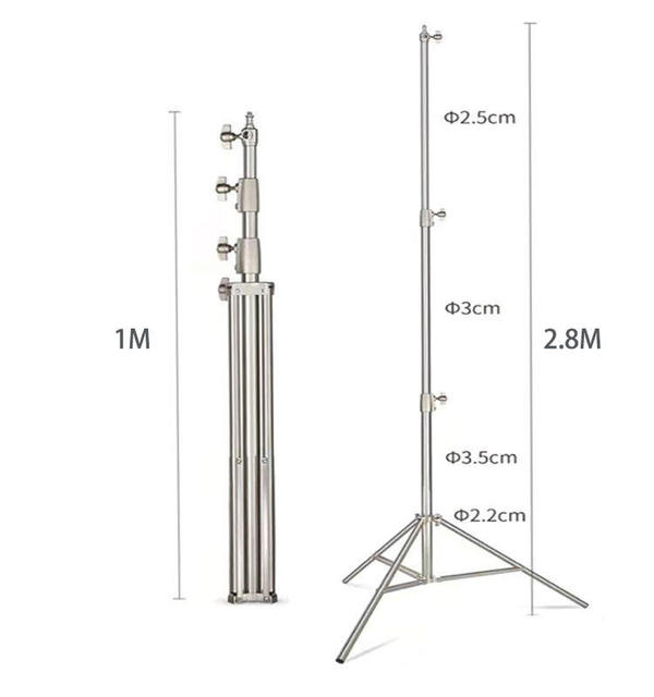 Stainless Steel Heavy Duty Light Stand Photography Studio Lighting Stands, 2.8m Spring Cushioned Professional Photography Tripod
