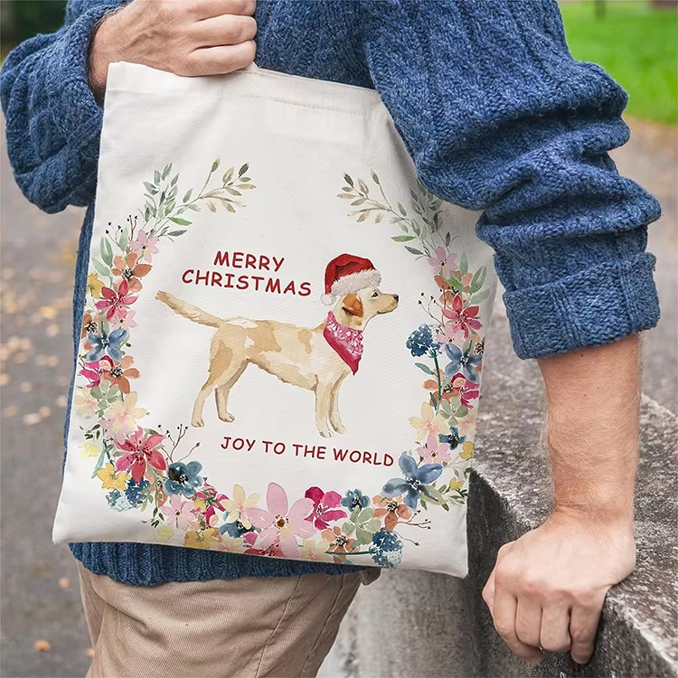 Custom Logo Cheap Plain Recycled Christmas Cotton Eco Friendly Canvas Cotton Shopping Tote Bag