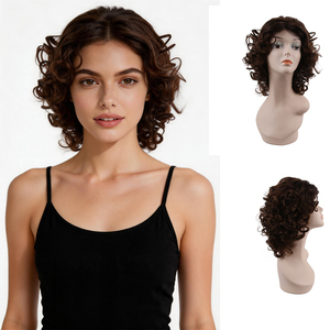 Peluca corta rizada con parte media hecha a máquina completa de 12 '' para fiesta diaria de pelo blanco de mujer negra - Product Image 1
