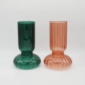 Vaso de vidro estriado colorido, vaso para decoração de casa, vidro
