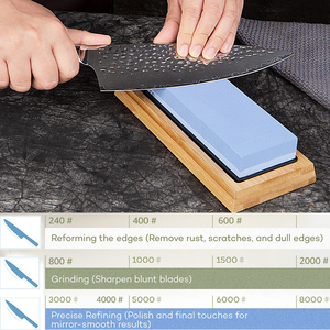 Ensemble de pierres à aiguiser pour couteaux de haute qualité Grains double face 1000/3000/6000 Affûteur avec guide d'angle de base en bambou antidérapant - Product Image 4