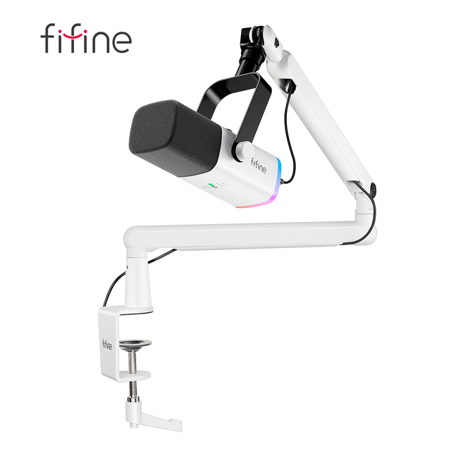 Fifine PC RGB Gaming Microfono Wire XLR Dynamic Streaming Microphone Professional Microphone With Adjustable Scissor Mic Arm