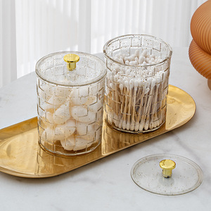 Cotton Pad Storage <b>Box</b> With Lid Transparent Gold Powder Round Desktop Makeup <b>Remover</b> Organizer 1-3L Standing Type - Product Image 1