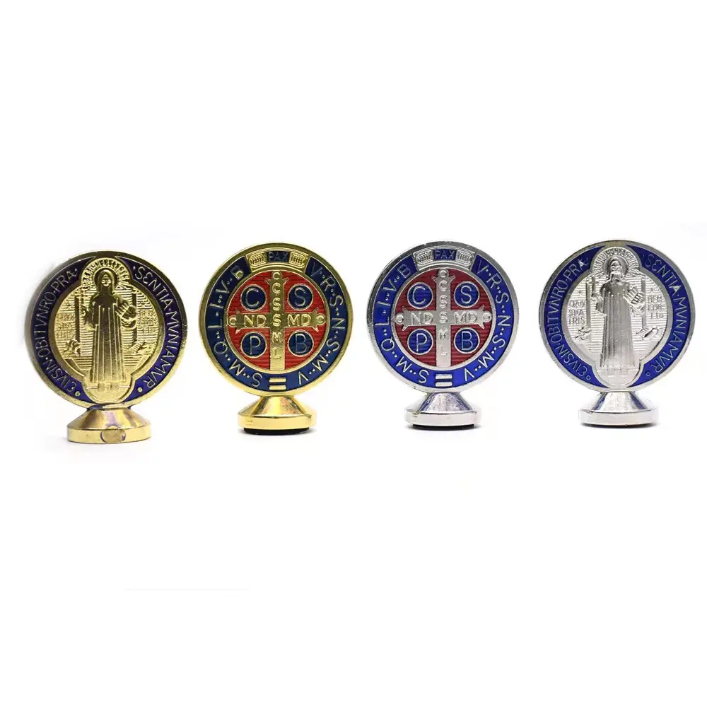 Katolik Logam 4.7*5.5Cm Plating Enamel Agama ST. Benedict Medali Berdiri Bulat Salib Agama Dekorasi Liontin Kristen