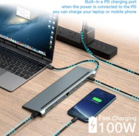 12 En 1 USB C HUB Carga de energía Controladores Usb Gigabit Lan 1000 MB/S Estación de acoplamiento para computadora portátil Monitor dual USB HUB