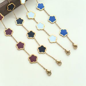 Pulsera de Flor de Cinco Pétalos de Nácar al por Mayor para Mujer, de Acero Inoxidable, Dulce, Elegante, Joyería de Moda, Regalo - Product Image 1