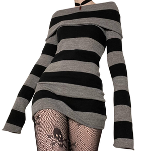 סרוג שמלת off-כתף Bodycon שמלת וינטג אסתטי Y2k גראנג 'בגדי נשים ארוך שרוול קיץ 1 חתיכה מזדמן שמלות - Product Image 1