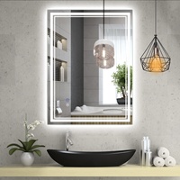Miroir de salle de bain LED intelligent rectangulaire sans cadre anti-buée moderne avec éclairage LED, tailles personnalisables, boutons