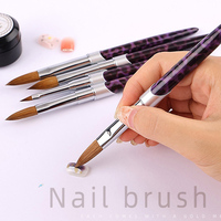 Pinceau d'extension d'ongles en acrylique à poils de Kolinsky Sable 100% purs, avec manche en métal imprimé léopard et peinture en poudre de cristal 3D
