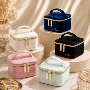 Luxury Portable Jewelry Storage Case with Handle PU Leather Exterior Velvet Interior Organizer <b>Box</b> for jewelry storage gift - Product Image 1