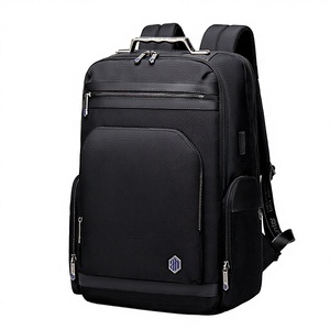 Business Style Men's Waterproof Anti-Theft Laptop <b>Backpack</b> USB Charging Port Zipper Microfiber Synthetic Leather 20-39L Capacity - Product Image 3