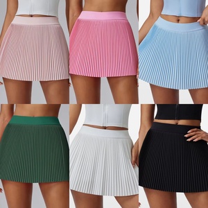Gaun tenis Golf wanita, bawahan pinggang tinggi ringan padat atletik berlipat kasual dengan saku - Product Image 2