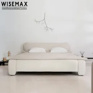 WISEMAX फर्नीचर आधुनिक लक्जरी विला बेडरूम फर्नीचर सेट होटल राजा आकार सनी कपड़े असबाबवाला बिस्तर फ्रेम हार्डबोर्ड बिस्तर