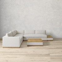 Ensemble de canapé d'angle modulaire de luxe en forme de L avec plateau en bois pour salon